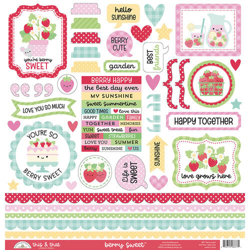 Doodlebug This & That 12x12 Cardstock Stickers - Berry Sweet