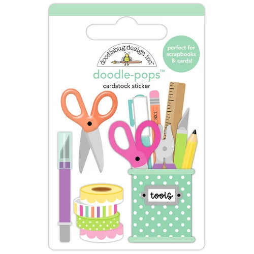 Doodlebug Design - Color Me Crafty Collection - Doodle-Pops - Dimensional Cardstock Stickers - Tools Of The Trade