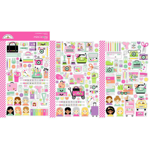 Doodlebug Design - Color Me Crafty Collection - Mini Stickers - Icons