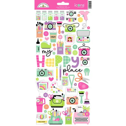 Doodlebug Design - Color Me Crafty Collection - Stickers - Icons