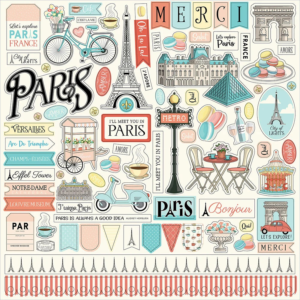 Carta Bella Paper - Paris Collection - 12 x 12 Cardstock Stickers - Elements