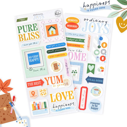 Pinkfresh Studio - Ordinary Joys Collection - Chipboard Stickers - Phrase