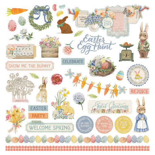 Bunnies And Blooms Collection - 12 x 12 Cardstock Stickers
