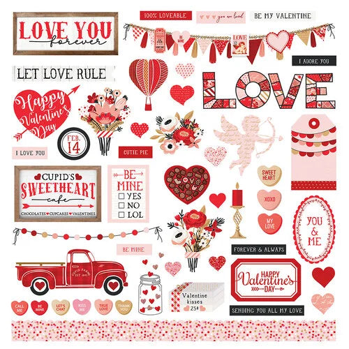 Cupid's Sweetheart Cafe Collection - 12 x 12 Cardstock Stickers