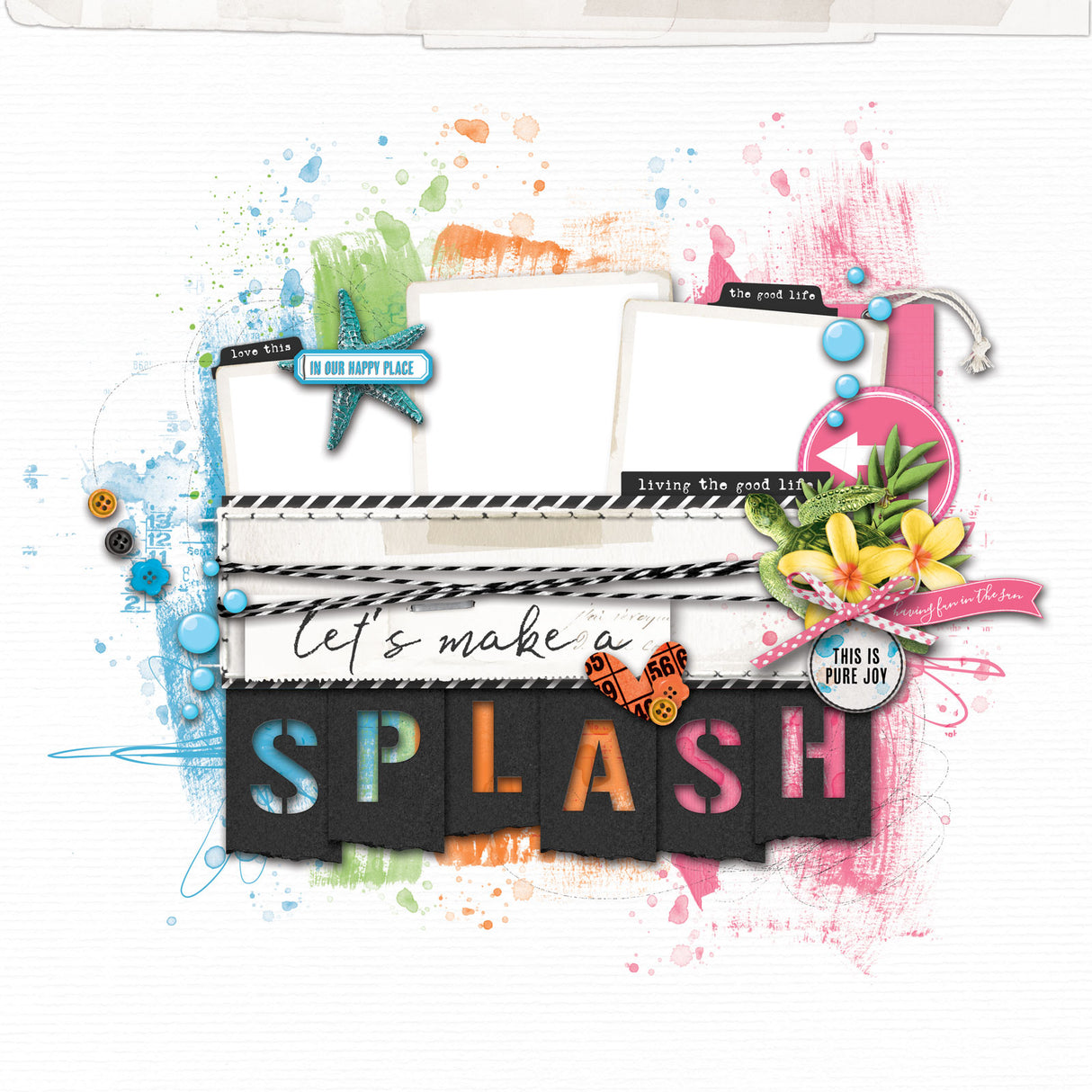 The Vintage Artistry Sunburst Ultimate Page Kit includes 4 sheets of exclusive 12x12 patterned papers; 4 sheets of 12x12 laser cut elements; 12x12 sheet of thin adhesive-backed chipboard shapes; 25 assorted buttons; 5 mini wooden clips; 2 mini metal clips; 3m of bakers twine; 2 bows and one sheet of enamel dots. Be inspired by completed project samples that can be replicated or make your own. Slight variations may occur.
