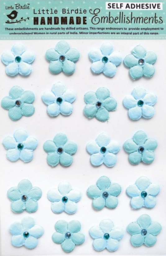 Little Birdie Handmade Embellishments Embossed Jewelled Daises Blue
