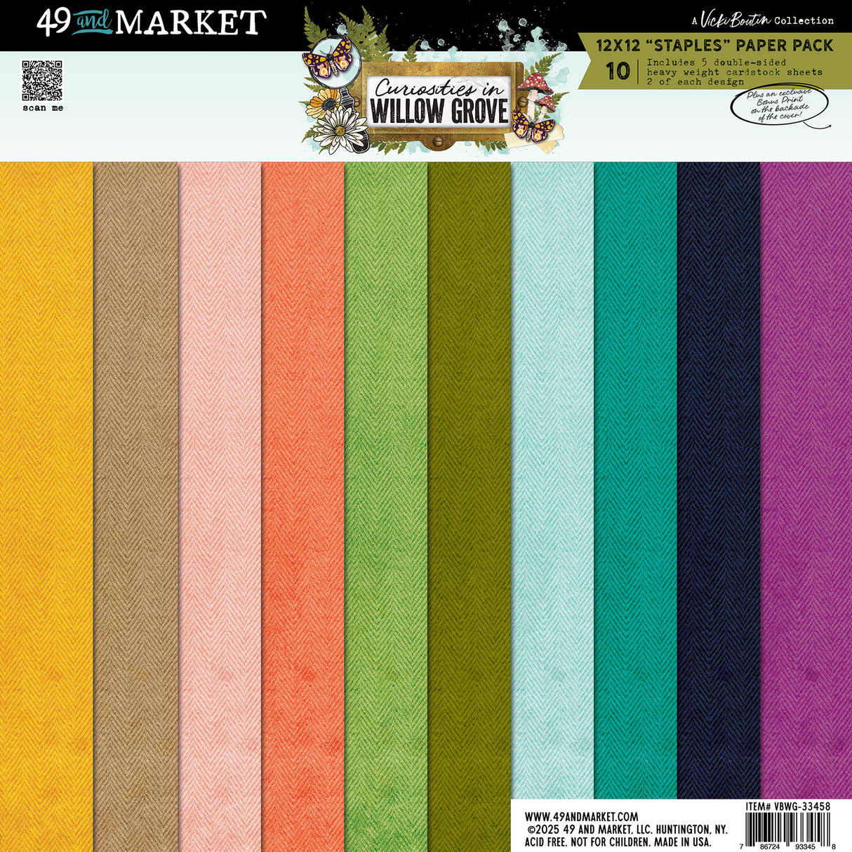 Curiosities in Willow Grove 12x12 Staples Pack (5 papers, 2 ea)