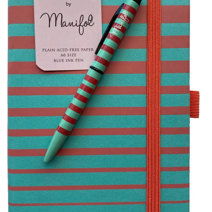 MANIFOL Striped A6 Notebook with Matching Pen (Pocket Journal)