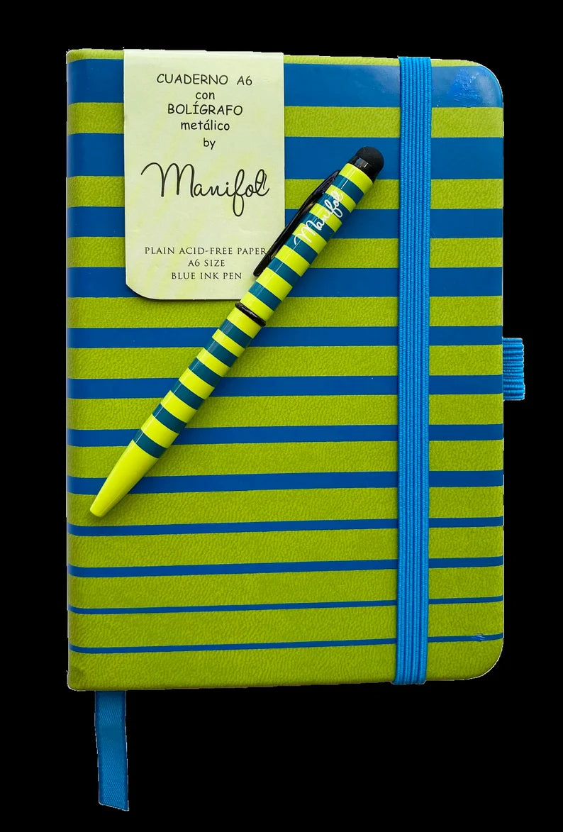 MANIFOL Striped A6 Notebook with Matching Pen (Pocket Journal)