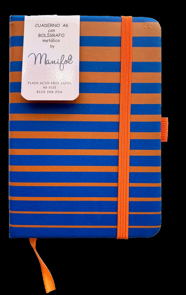 MANIFOL Striped A6 Notebook with Matching Pen (Pocket Journal)