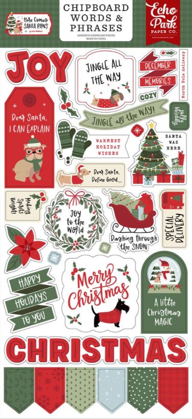 Echo Park Here Comes Santa Paws Chipboard Words & Phrases