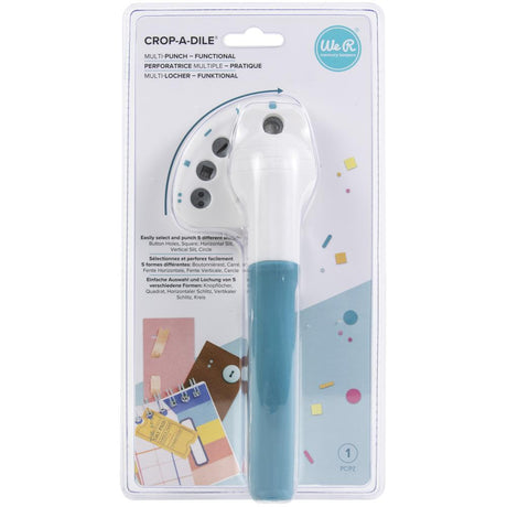 Get five hole punch shapes in one convenient tool with Crop-A-Dile Multi-Hole Punches! Special punch casings swivel between all five different hole shapes and give you a one-inch punch reach. And the strong punch designs cut through a range of materials including paper, chipboard, fabric, thin tin, leather, and plastic, with minimal effort on your part! This package includes one Crop-A-Dile Multi-Hole Punch with 5 utility punch shapes.