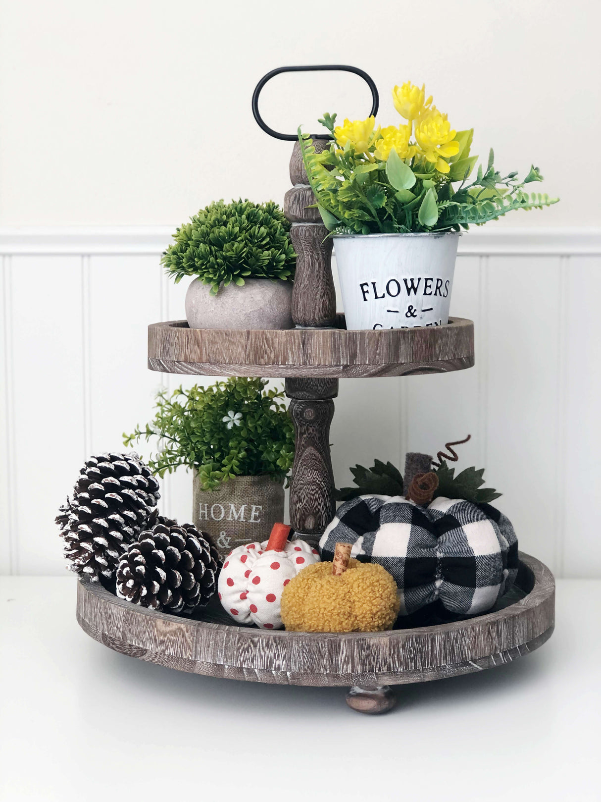 Tray Decor - Home & Garden Burlap Bag & Spring Flowers