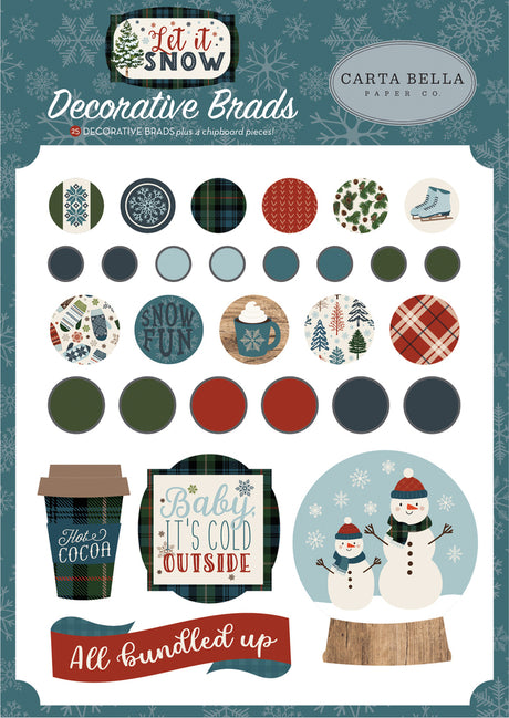 LET IT SNOW Adhesive Brads