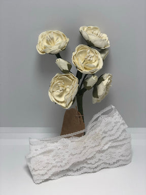 Little Birdie Handmade Flowers Mardelle Bunch with Crochet Lace , Classic White ,  8 pieces