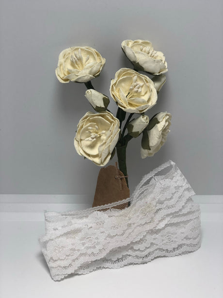 Little Birdie Handmade Flowers Mardelle Bunch with Crochet Lace , Classic White ,  8 pieces